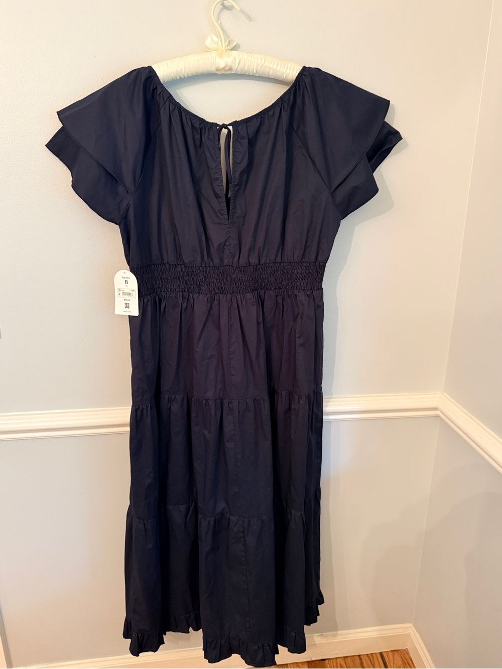 Arula Navy Tiered Midi Dress Smocked Waist Flutter Sleeve 2X NWT - Picture 8 of 12